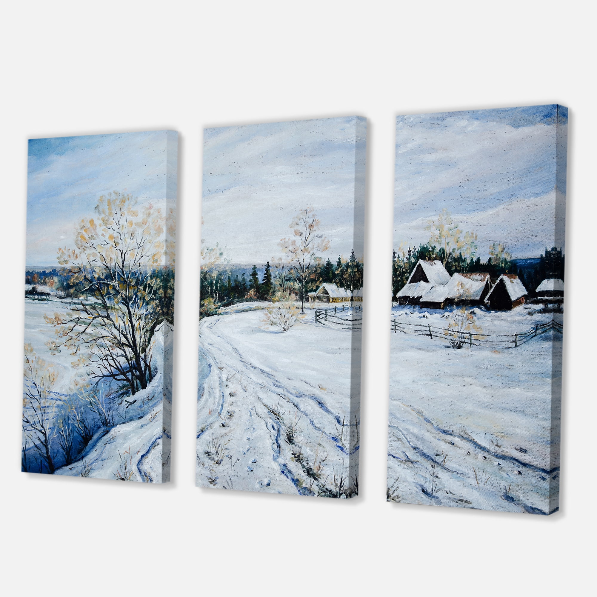Designart ' Country Road In Winter Times Landscape II ' Traditional Canvas Wall Art Print