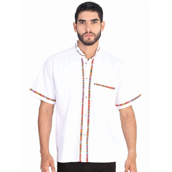 Men's Mexican Artisanal Guayabera Shirt 100% Cotton White 601822