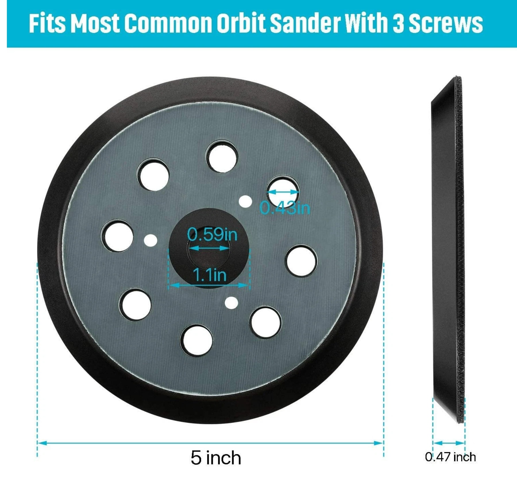 6PCS 5 Inch 8 Hole Sander Pad 3 Screw Holes Hook and Loop Sanding Pad for Orbital Sander Pad Replacement for BO5010/K, BO5030/K, BO5031/K, BO5041/K
