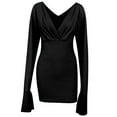 thumbnail image 5 of Fesfesfes Women Dress Comfortable Solid Color Temperament Trumpet Sleeve V-Neck Long Sleeves Dress Plus Size $10, 5 of 6