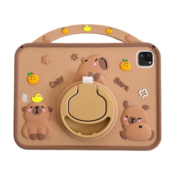 Cartoon Cute Kids Tablet Case For iPad Mini 1 2 3 4 5 6 7 Air 11 6 Pro 10.2 10.9 inch iPad Air 11inch M3 (2025) Silicone Cute Capybara Rotating Bracket Tablet Cover
