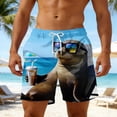 thumbnail image 2 of Telankuip 2026 Summer Funny 3D Animal Graphic Printed Swim Trunk Loose Drawstring Elastic Waisted Beach Shorts with Pockets Lightweight Comfy Holiday Short Pants 2-Sky Blue XXL, 2 of 4