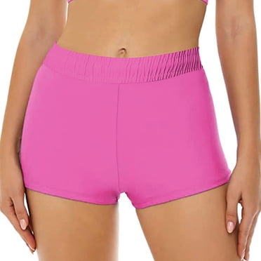 Womens Mid Rise Swim Boyshorts Elastic Waist Bikini Bottom Boardshorts Mini Short Beachwear