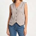 thumbnail image 6 of GUACER Gingham Plaid Vest for Women Sleeveless Button Down V Neck Blouse with Pocket Casual Summer Tank Tops, 6 of 8