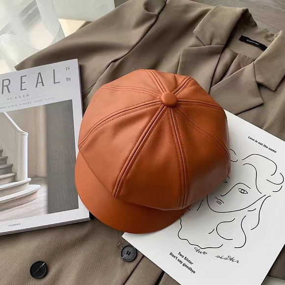 Boina de cuero para niños, otoño e invierno, para estudiantes, bonita, de cara redonda, estilo británico, gorra octogonal, gorra de calabaza