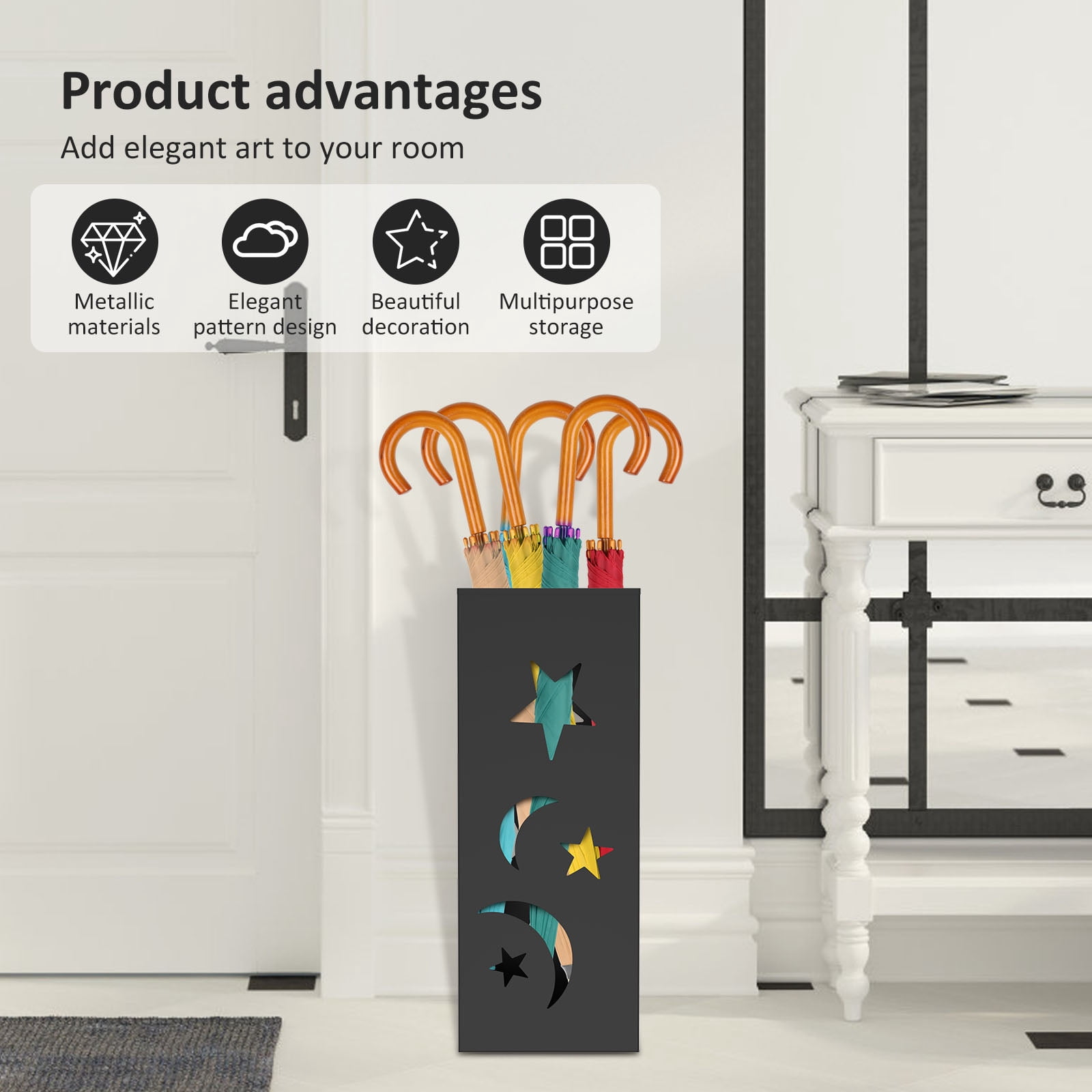 Wekvgz Metal Square Hollow Umbrella Stand Rust Resistant Versatile Umbrella Holder Bin With Anti Slip Pad for Office Restaurant Home