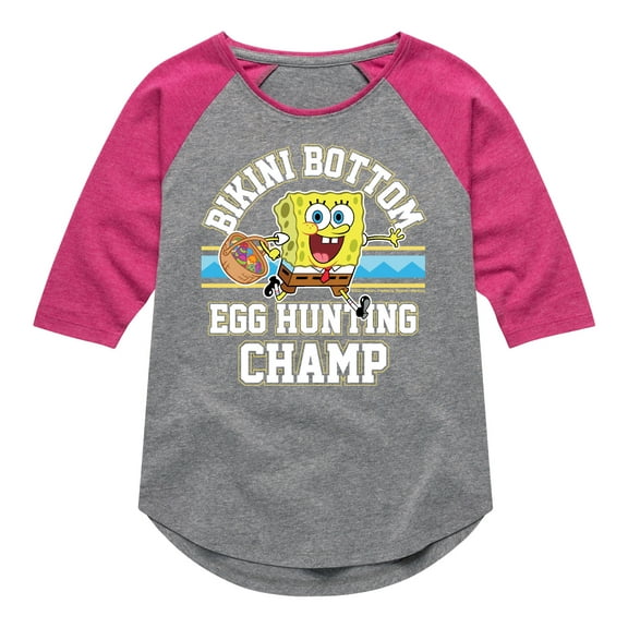 SpongeBob Squarepants - Bikini Bottom Egg Hunting Champ - Toddler And Youth Girls Raglan Graphic T-Shirt