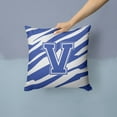thumbnail image 2 of Letter V Initial Tiger Stripe Blue and White Fabric Decorative Pillow, 2 of 4