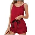 thumbnail image 3 of Feancey Cotton Two Piece Pajama Sets for Women Summer Sleeveless Cami Top with Shorts Matching Set Soft Cute Lounge Pjs Set Solid Sleepwear Two Piece Prime Sales Red XL, 3 of 10