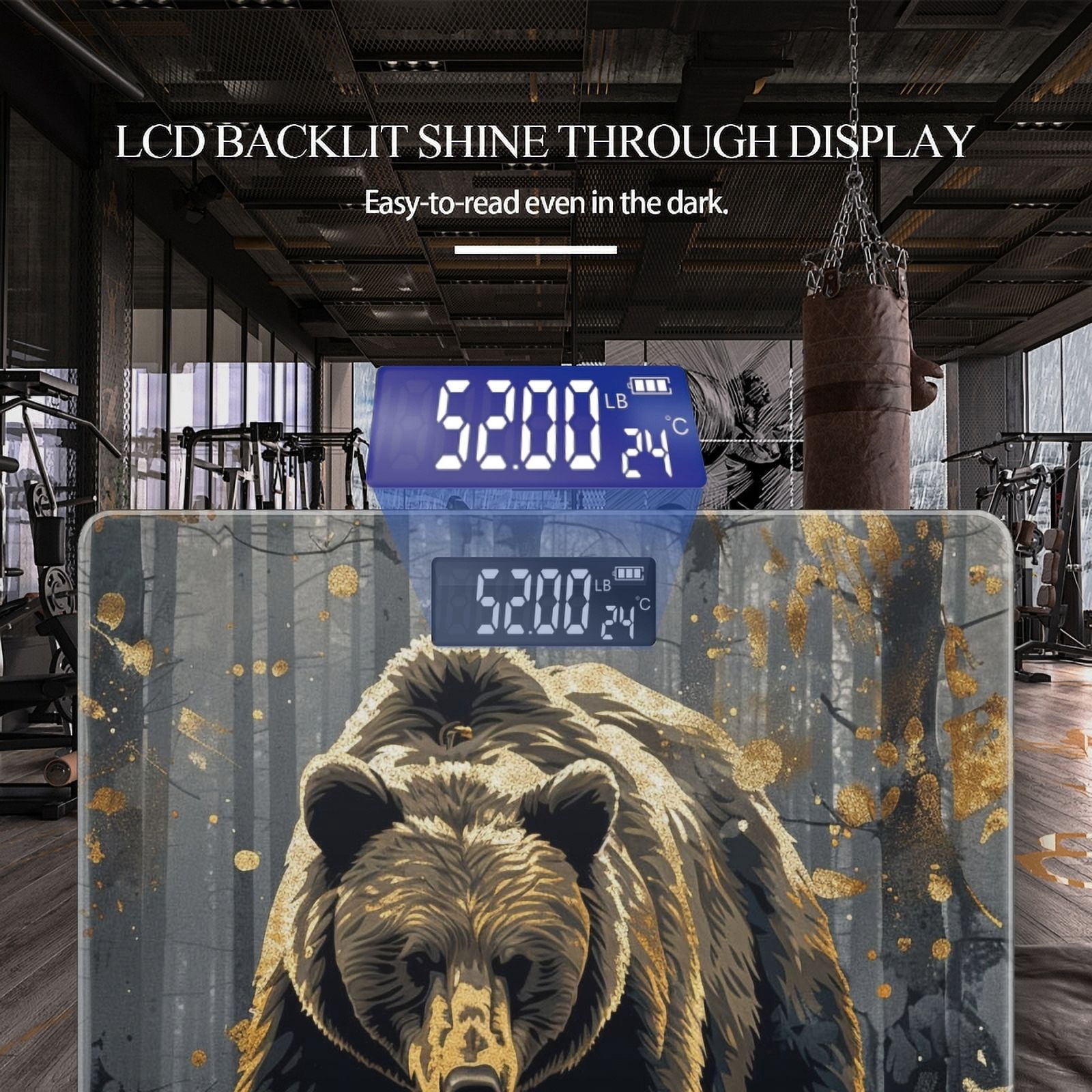 Bathroom Scale, Highly Accurate Digital Body Scale,Precisely Measures Weight up to 400 lbs-Bear In The Forest Surrounded By Gold Leaf Splashes And Leaves