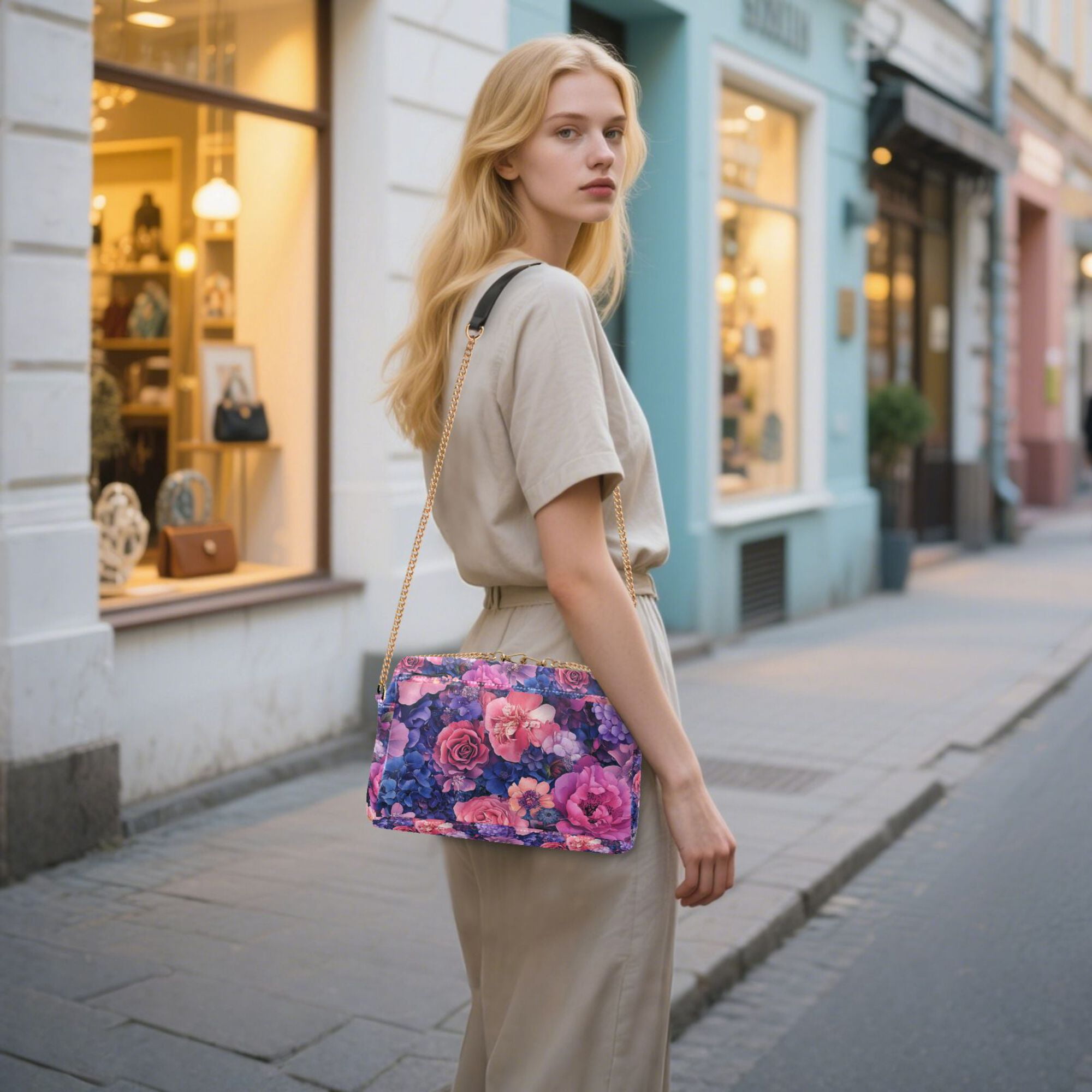 FORMRS Women Crossbody Purse with Chain Strap Vegan Leather Shoulder Handbag, Vibrant Art Flowers