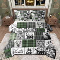 jejeloiu Camper Car Rv 7-Piece Bedding Comforter Set,Wild Bear Deer King Bedding Sets,Old Barn Door Bed Sheets For Men Women,Luxury Bedroom Decor Reversible