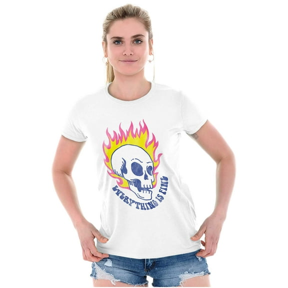 Everything is Fine Flaming Skull Womens Fitted Plus Size Graphic Tee Brisco Brands 2X