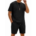 thumbnail image 3 of Men's Short Sleeve Set Suits 2 Piece Shirt Shorts Outfit for Summer Casual Black S, 3 of 8