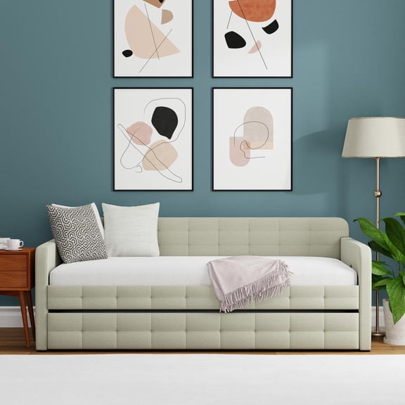 Glenwillow Home Tufted Twin Daybed with Trundle in Beige