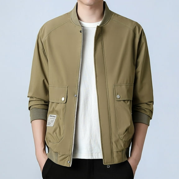 Maoxin Men's Jacket Men's Stitching Drawstring Hooded Slim Fashion Jacket Coat Outwear Workwear Jacket Khaki 5XL