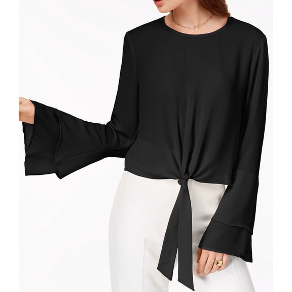Self Esteem Juniors Bell Sleeve Tie Front Top Black L