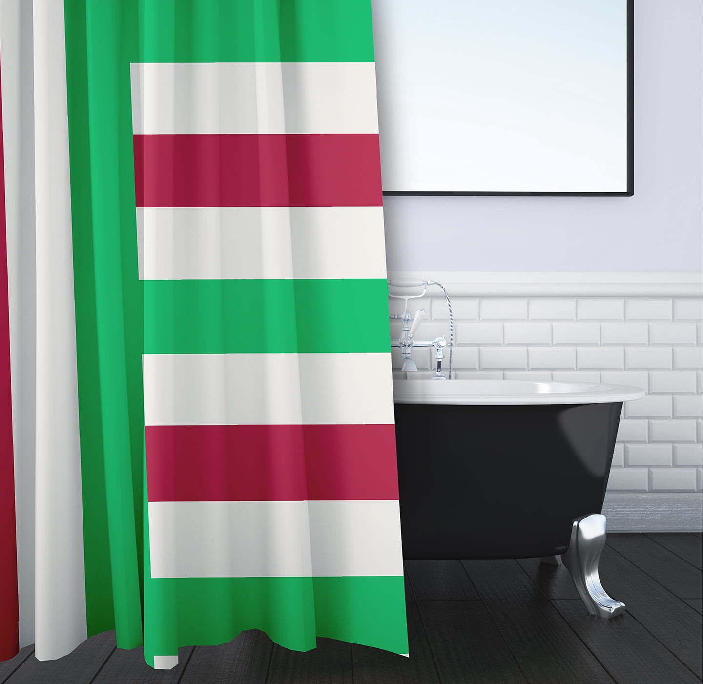 Simply Daisy 70" W x 73" L Christmas Stripes Polyester Shower Curtain, Bright Green [1 Ct]