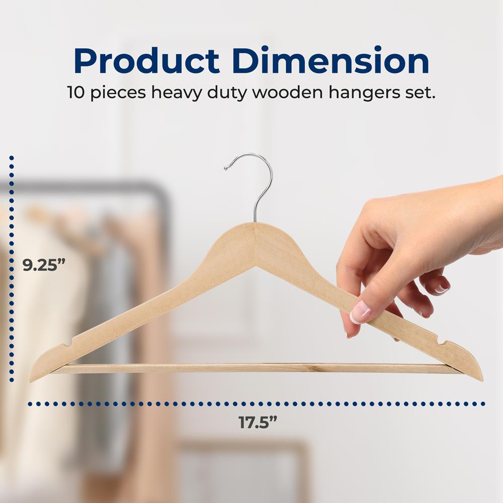 Premium Solid Wooden Hangers - Smooth Finish Space Saving Heavy Duty Suit Clothes Hanger Set w/ 360 Degree Swivel Metal Hook, Precisely Cut Notches, for Coats Jackets Pants Dress (30-Pack)