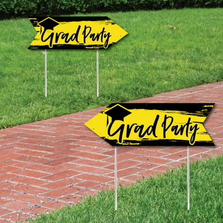 Yellow Grad - Best is Yet to Come - Yellow Graduation Party Sign Arrow - Double Sided Directional Yard Signs - Set of
