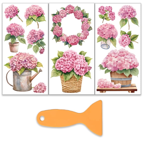 3pcs/Set Pink Hydrangea Rub on Transfers