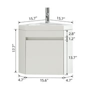Wonline 16 Corner Bathroom Vanity Floating Style Wall Mount Bathroom Vanity with Sink and Faucet for Small Bathroom Combo, White