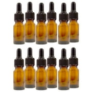 Amber Glass Bottle - 10 ml (1/3 fl oz) w/ Glass Dropper - Pack of 12