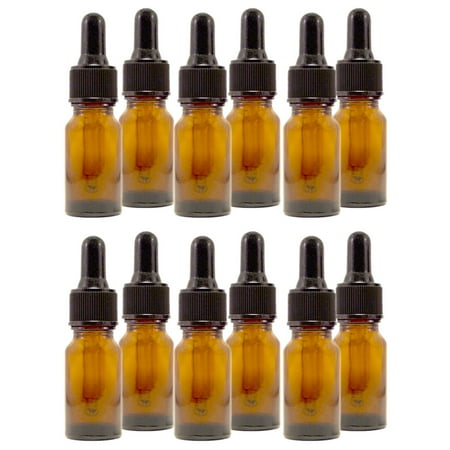 Amber Glass Bottle - 10 ml (1/3 fl oz) w/ Glass Dropper - Pack of 12