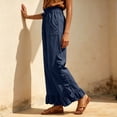 thumbnail image 5 of Mifsaly Womens Casual Pants Elastic Waist Drawstring Wide Leg Trousers Ruffle Trim Lightweight Breathable Summer Vacation Lounge Everyday Clothes with Pockets Navy,M, 5 of 8
