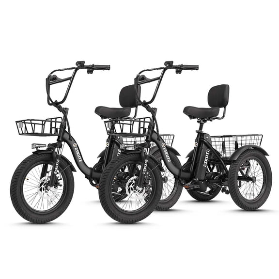 2 Pack ESKUTE E Trike Electric Bike, Peak 1200W Brushless Motor Folding Trike 18X3.0 Fat Tire Ebike, 499Wh Removable Battery, Step-Thru 3 Wheel Electric Bicycle, 48V 13AH 18MPH Tricycle for Adults