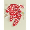 thumbnail image 2 of Elippeo Baby Girl Valentine’s Day Outfits Long Sleeve Floral Print Sweatshirt + Pants + Headband Set Toddler Clothes, 2 of 9