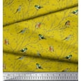 thumbnail image 3 of Soimoi Yellow Japan Crepe Satin Fabric Leaves & Flowerpecker Bird Print Fabric by Yard 44 Inch Wide, 3 of 3