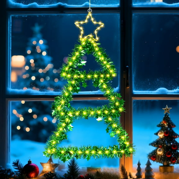 Fohil Christmas Tree Window Lights, 8 Lighting Modes Battery Operated Christmas Window Lights Indoor