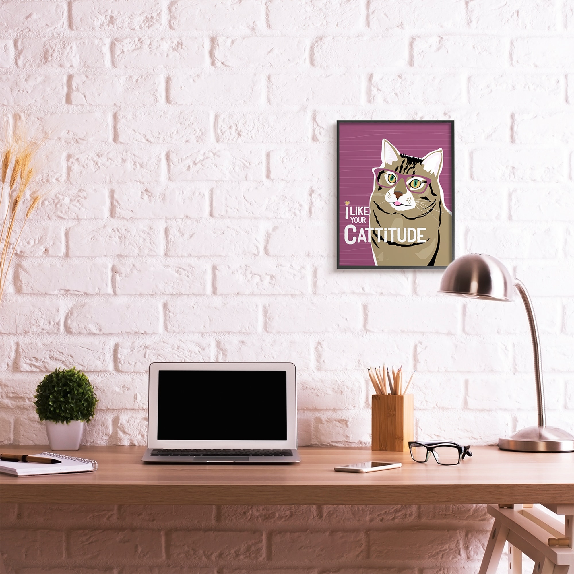 Stupell Industries Like Your Cattitude Phrase Cat With Glasses Pet Black Framed, 24 x 30, Design by Ginger Oliphant