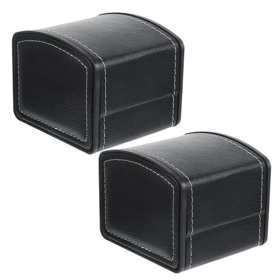 Worgeous Single Watch Case PU Leather Travel Case with Cushion Portable Square Box for Most Watches Black