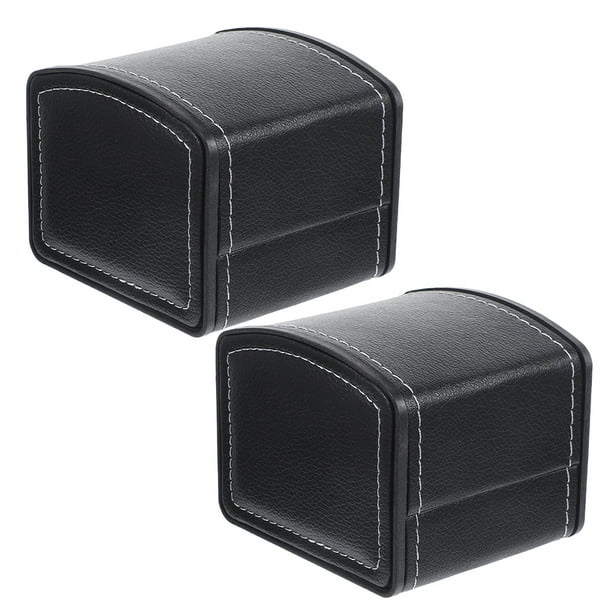 Caja de reloj de PU, estuche de almacenamiento con una sola exhibición para relojes de pulsera y relojes inteligentes, con soporte para joyas con almohada para hombres y mujeres, color negro