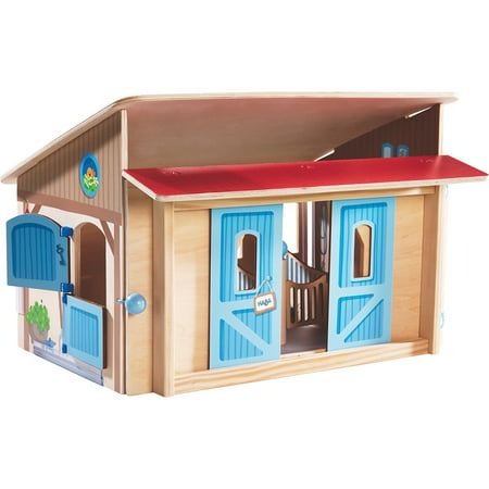 Haba Little Friends Wooden Horse Stable Riding School with Loving Illustrations & Sliding Doors Baby