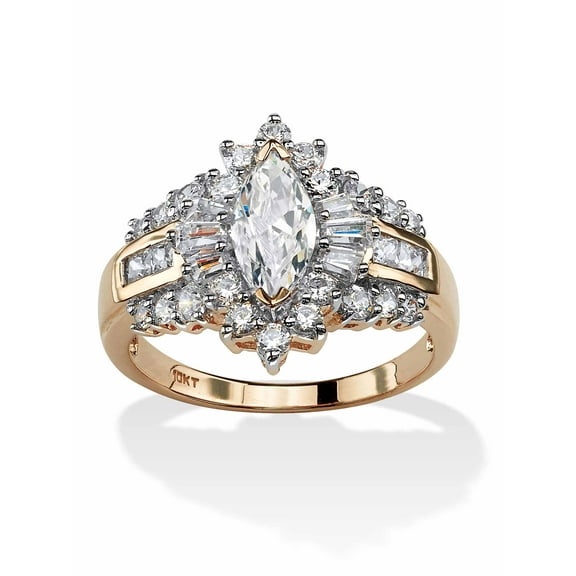 PalmBeach Jewelry 2.18 TCW Marquise-Cut Cubic Zirconia Halo Engagement Ring in 10k Gold