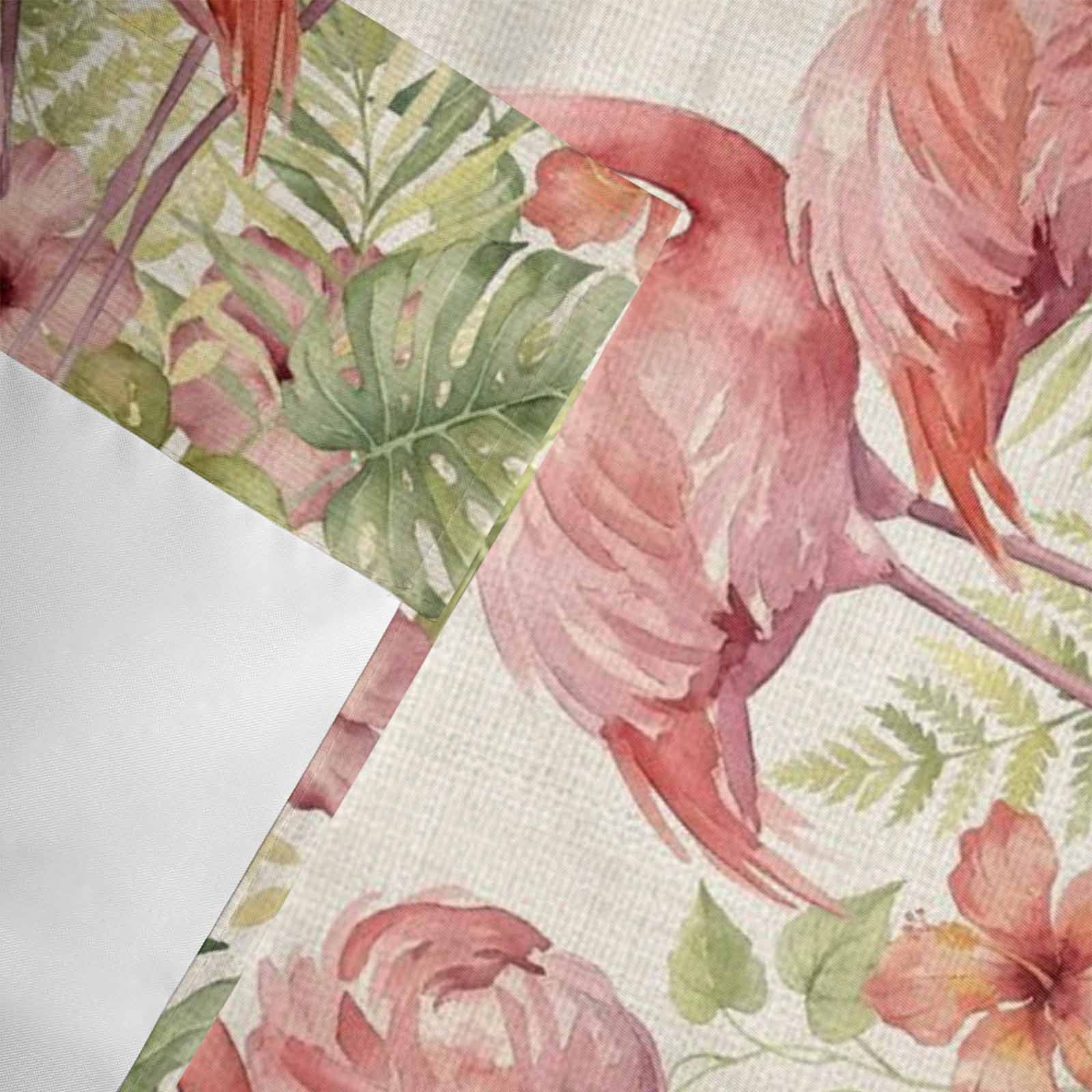 Summer Flamingo Valances for Windows Boho Red Tropical Animals Palm Trees Plants Linen Texture Rod Pocket Curtain Valance Window Treatment Short Curtains for Kitchen Living Room, 60"x18"