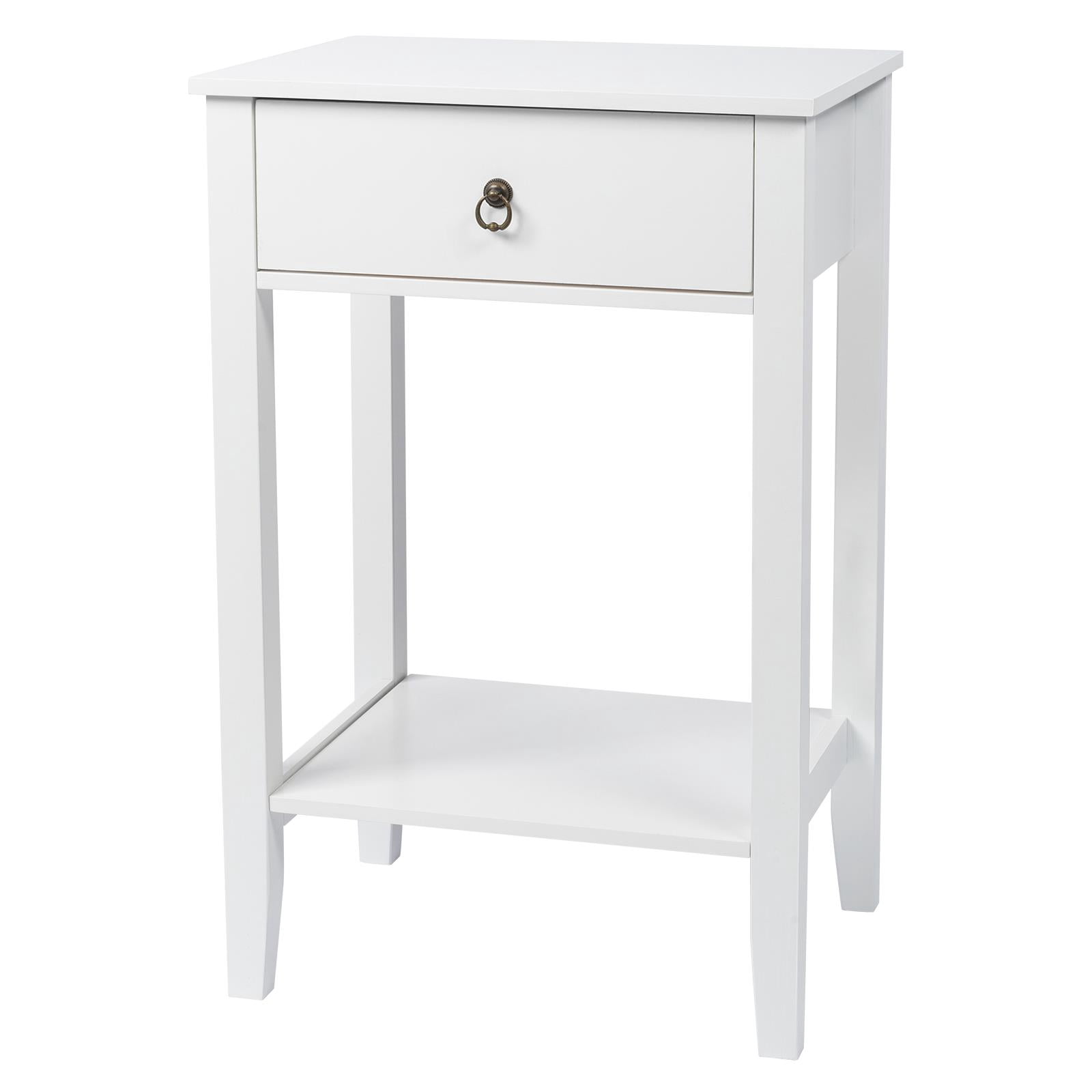 Ktaxon Wooden Side End Table Night Stand Storage Shelf with Bin Drawer Night Stand Sets of 2,White