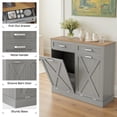 thumbnail image 6 of Daluvenix Double Tilt Out Trash Can Cabinet for 2 Bins,Hidden Trash Bin Storage Cabinet with Hideaway Drawers,Pet Proof Trash Can Holder for 2 x 10 Gallon , Kitchen, Dining Room, Living Room, Gray, 6 of 9