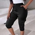 thumbnail image 6 of Cheytotty Womens Cargo Capris, High Waist Drawstring Knee Length, Flap Pockets Summer Black M, 6 of 8