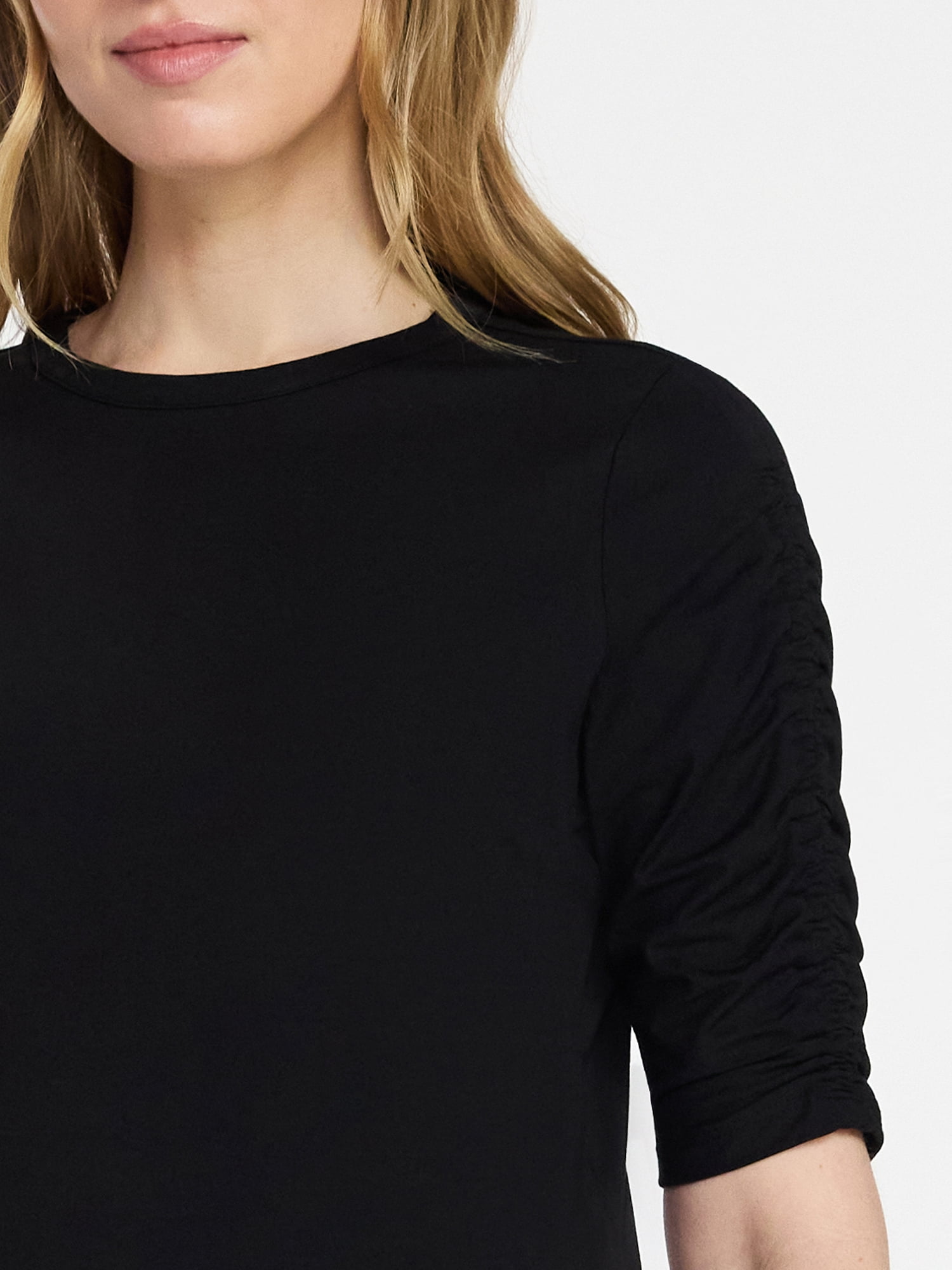 Time and Tru Women's Ruched Elbow Sleeve Tee, Sizes XS-XXXL