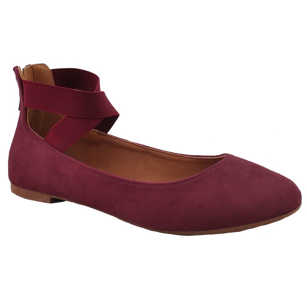 SNJ Women's Criss Cross Comfort Elastic Ankle Strap Toe Ballet Flat Shoes (FREE SHIPPING