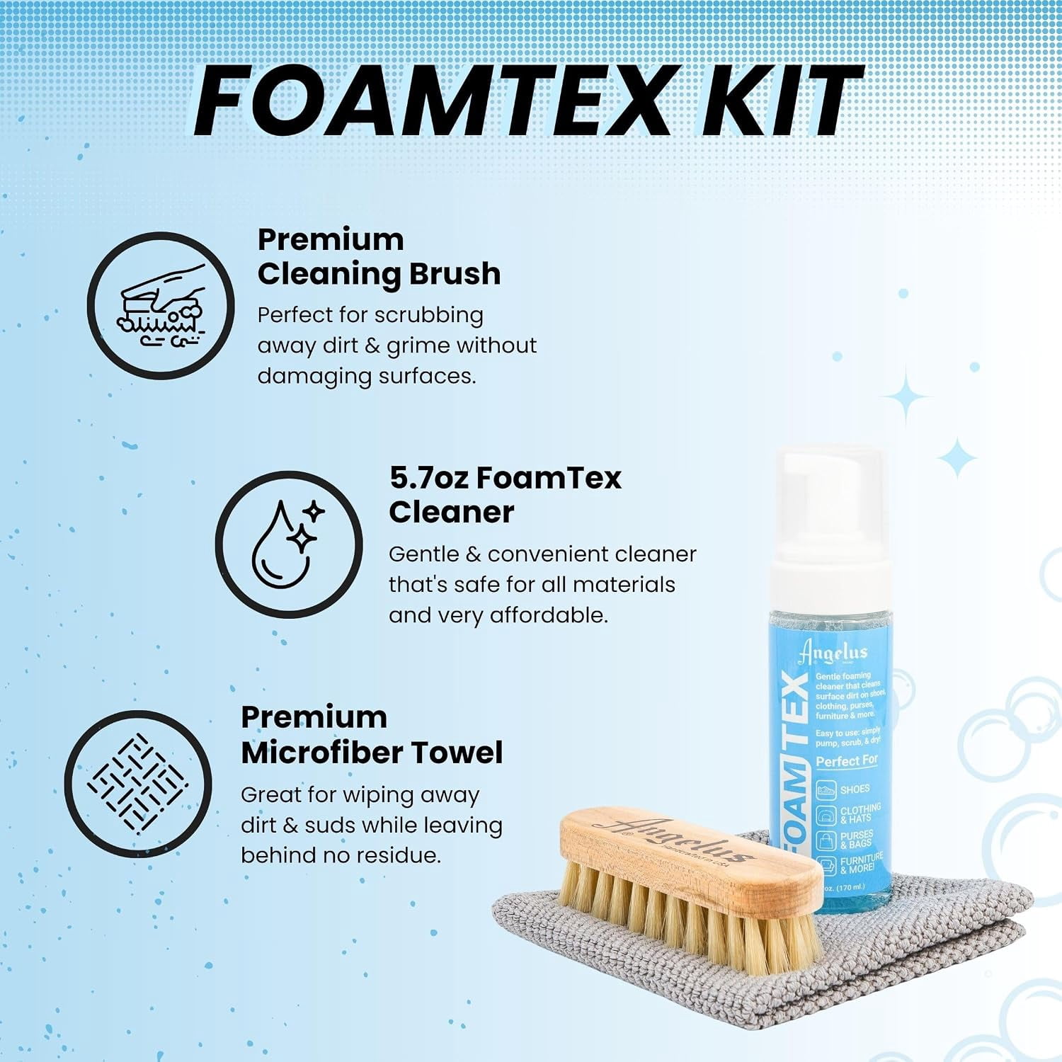 Angelus, Foam Tex Kit, 3pk, Easy sneaker cleaning with foam