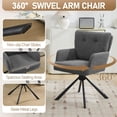 thumbnail image 3 of Fabric Dining Chair,Modern Upholstered Swivel Chairs Comfy Accent Armchair with Mid Back, Desk Arm Chair for Kitchen/Living Room/Home Office, Gray, 3 of 8