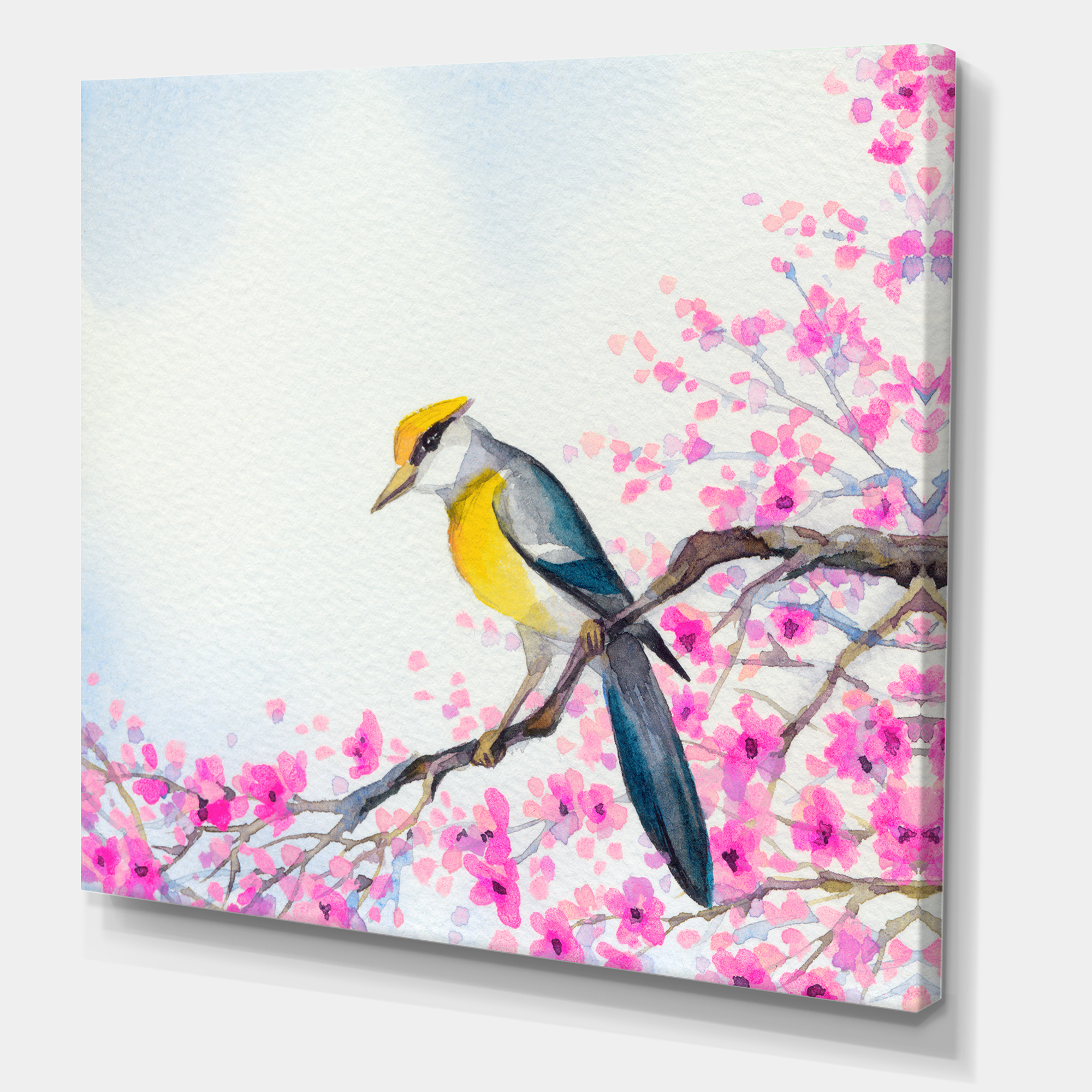 Designart ' Beautiful Bird Sitting On Flowering Branch ' Traditional Canvas Wall Art Print