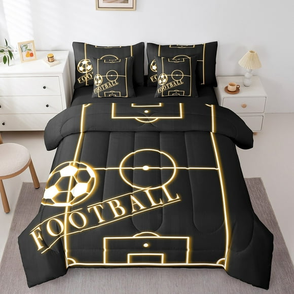 YST Sport Bedding Comforter Sets 7pcs Sports Theme King Bed in a Bag, Orange Black Comforter Set