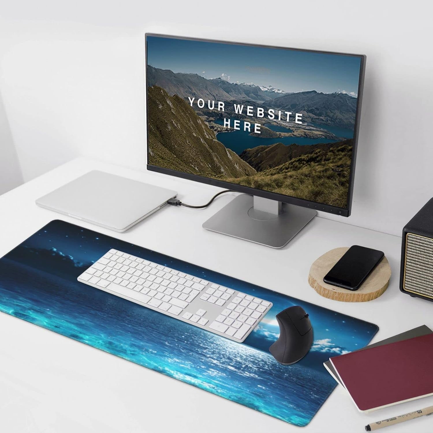 Gaming Mouse Pad,Large Mouse Pads for Desk,Non-Slip Rubber Base Extended Mousepad,XXL Keyboard Mouse Mat,Computer Keyboard Desk Pad with Stitched Edges,35.4x15.8inch,Romantic Moon On Sea