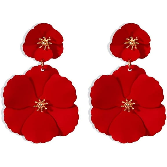 Flower Dangle Earrings Boho Layered Floral Petal Drop Earrings Statement Beach Large Double Flower Stud Earring for Women Statement Vacation Jewelry